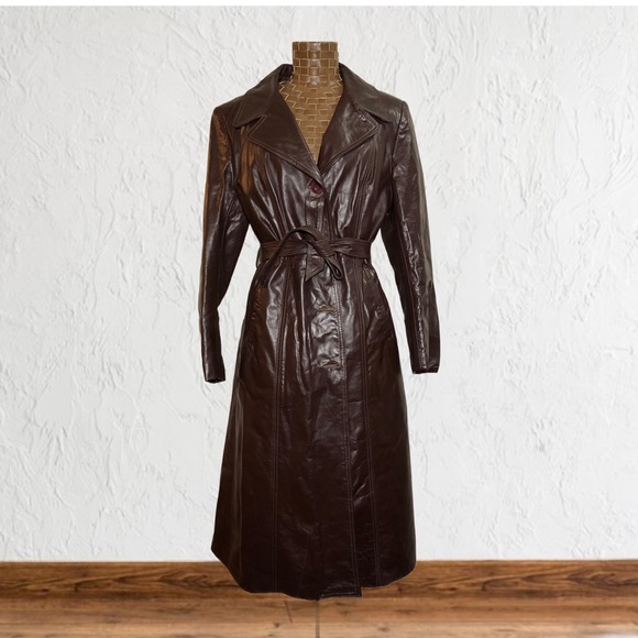 Vintage Jackets & Blazers - Vintage Brown Leather Trench Coat